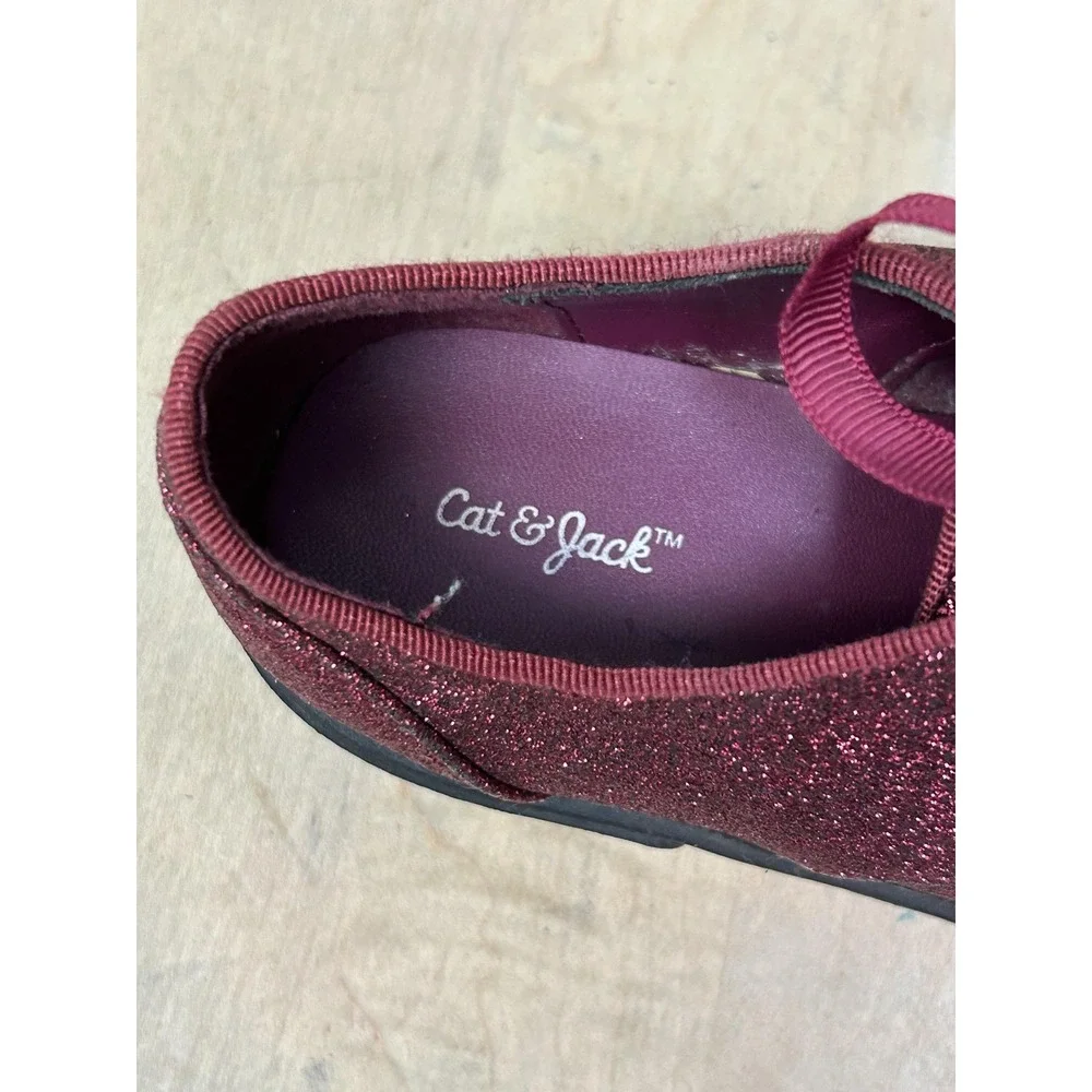 Cat & Jack Shoes Girls Size 12 Burgundy Glitter Oxford Dress Ribbon Lace‎ Up